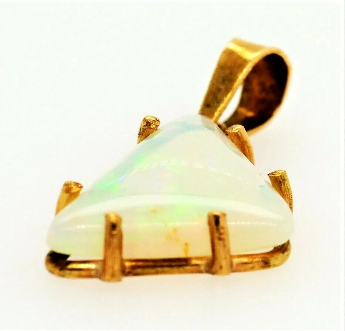 Handmade 18ct Yellow Gold & Opal Pendant Fine Jewellery Blue & Green Flash