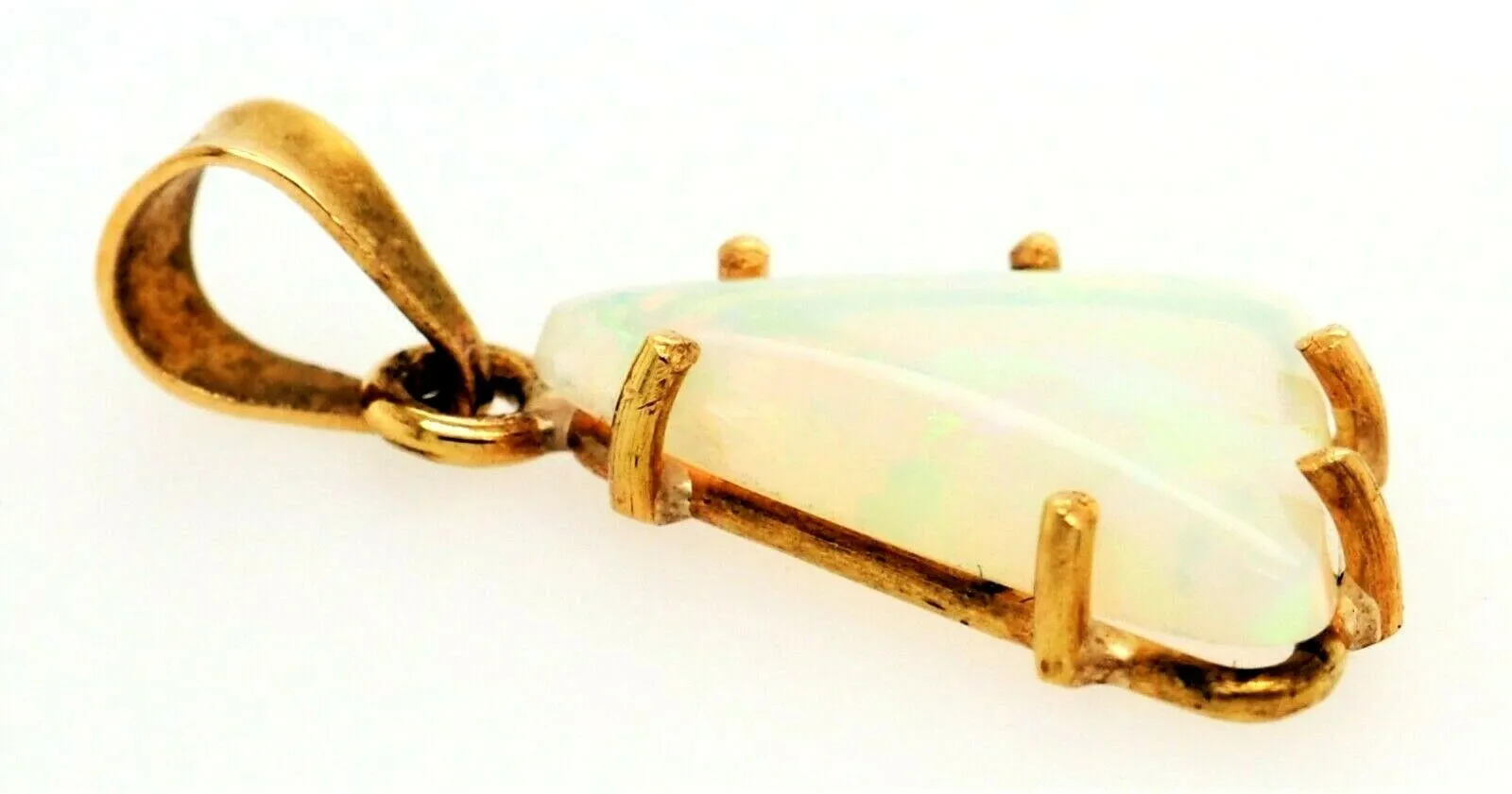 Handmade 18ct Yellow Gold & Opal Pendant Fine Jewellery Blue & Green Flash