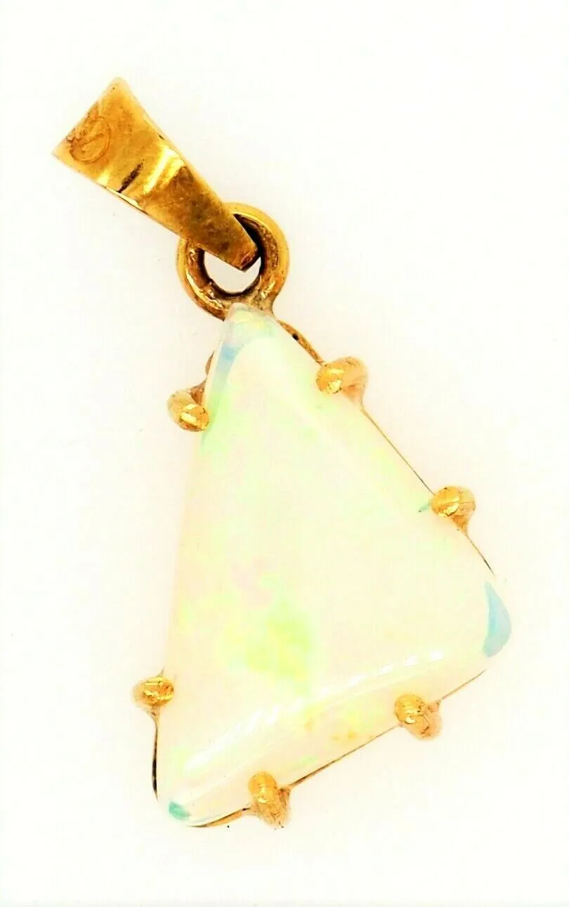 Handmade 18ct Yellow Gold & Opal Pendant Fine Jewellery Blue & Green Flash