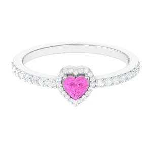 Heart Shape Pink Sapphire Engagement Ring with Diamond Halo