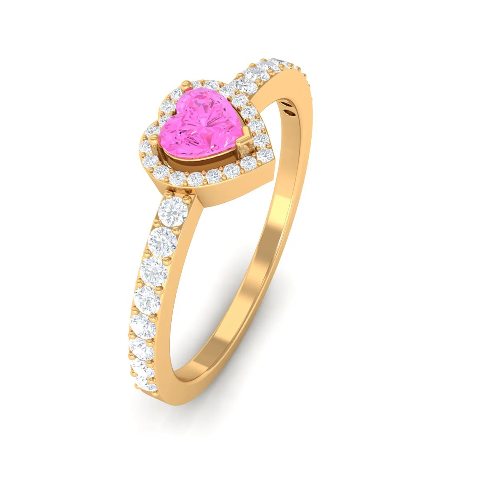 Heart Shape Pink Sapphire Engagement Ring with Diamond Halo