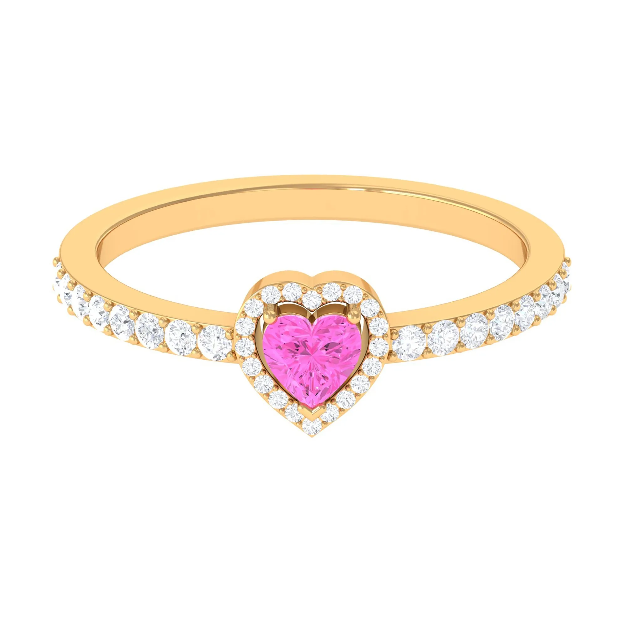 Heart Shape Pink Sapphire Engagement Ring with Diamond Halo