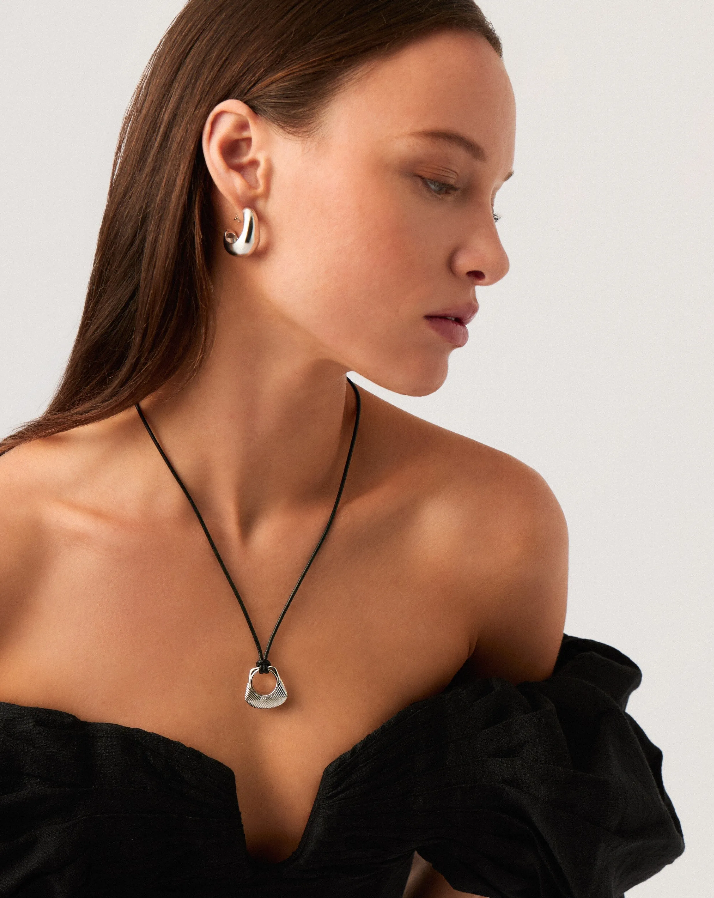 Hera Ridge Pendant Cord Necklace | Silver Plated