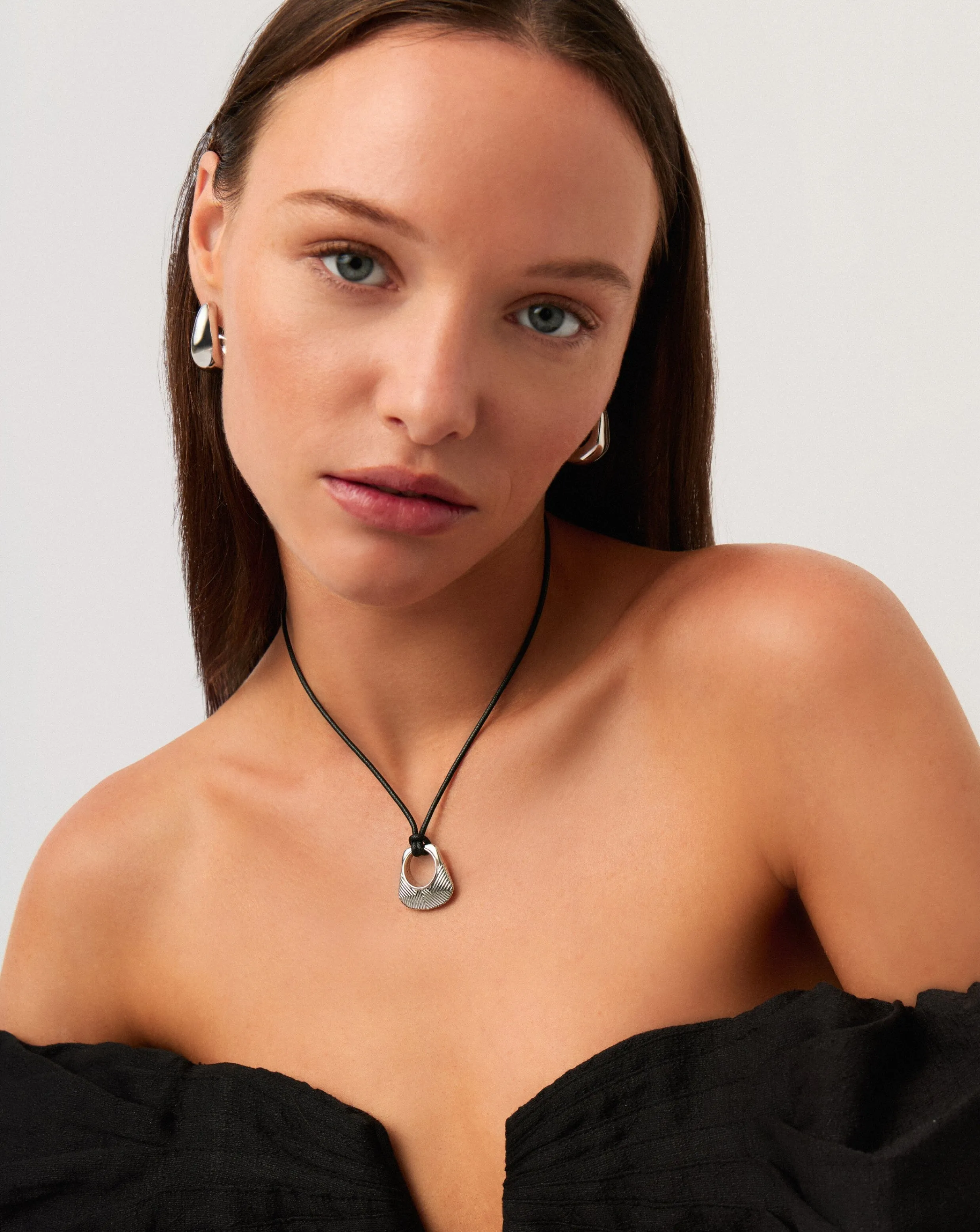 Hera Ridge Pendant Cord Necklace | Silver Plated