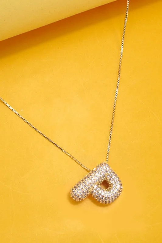 Initial Rhinestone Bubble Letter Necklaces