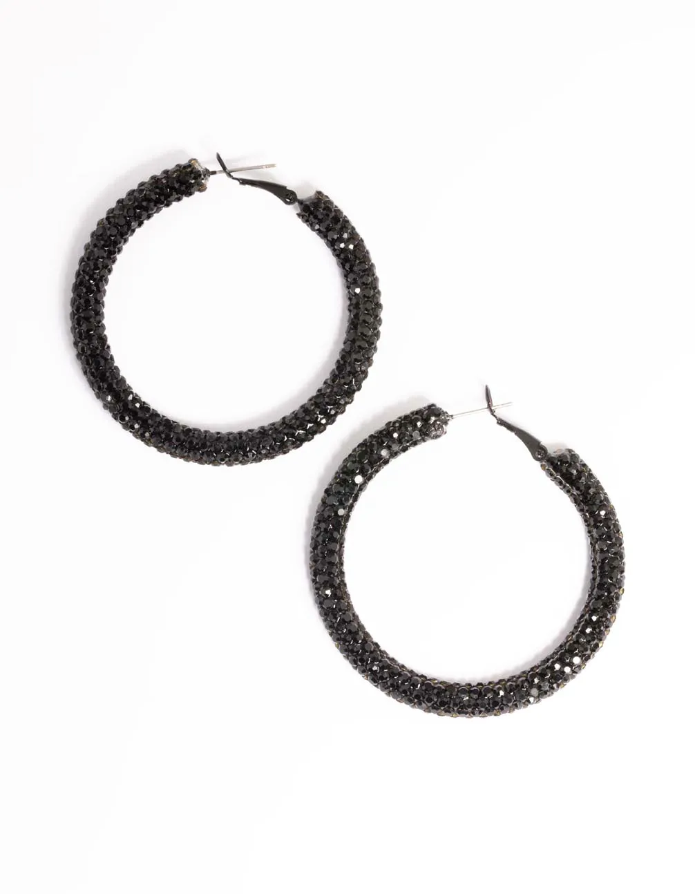 Jet Black Coated 40mm Crystal Hoop Earrings