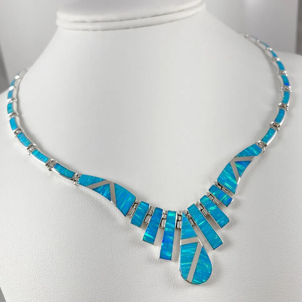 Lab Opal & Sterling Silver Inlaid Necklace