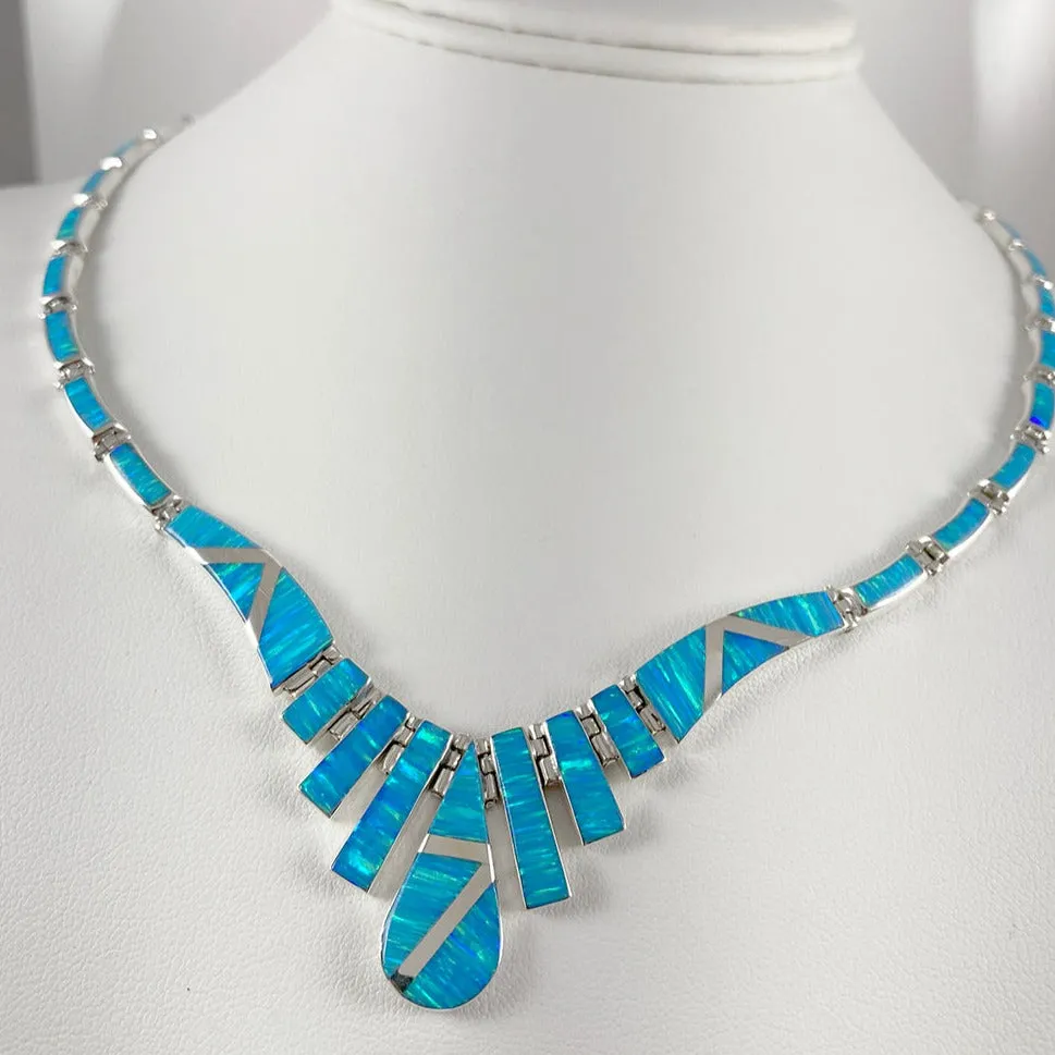 Lab Opal & Sterling Silver Inlaid Necklace