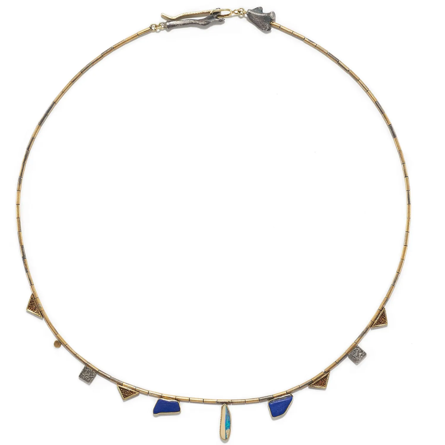 Lapis, Cast Bone & Boulder Opal Necklace II