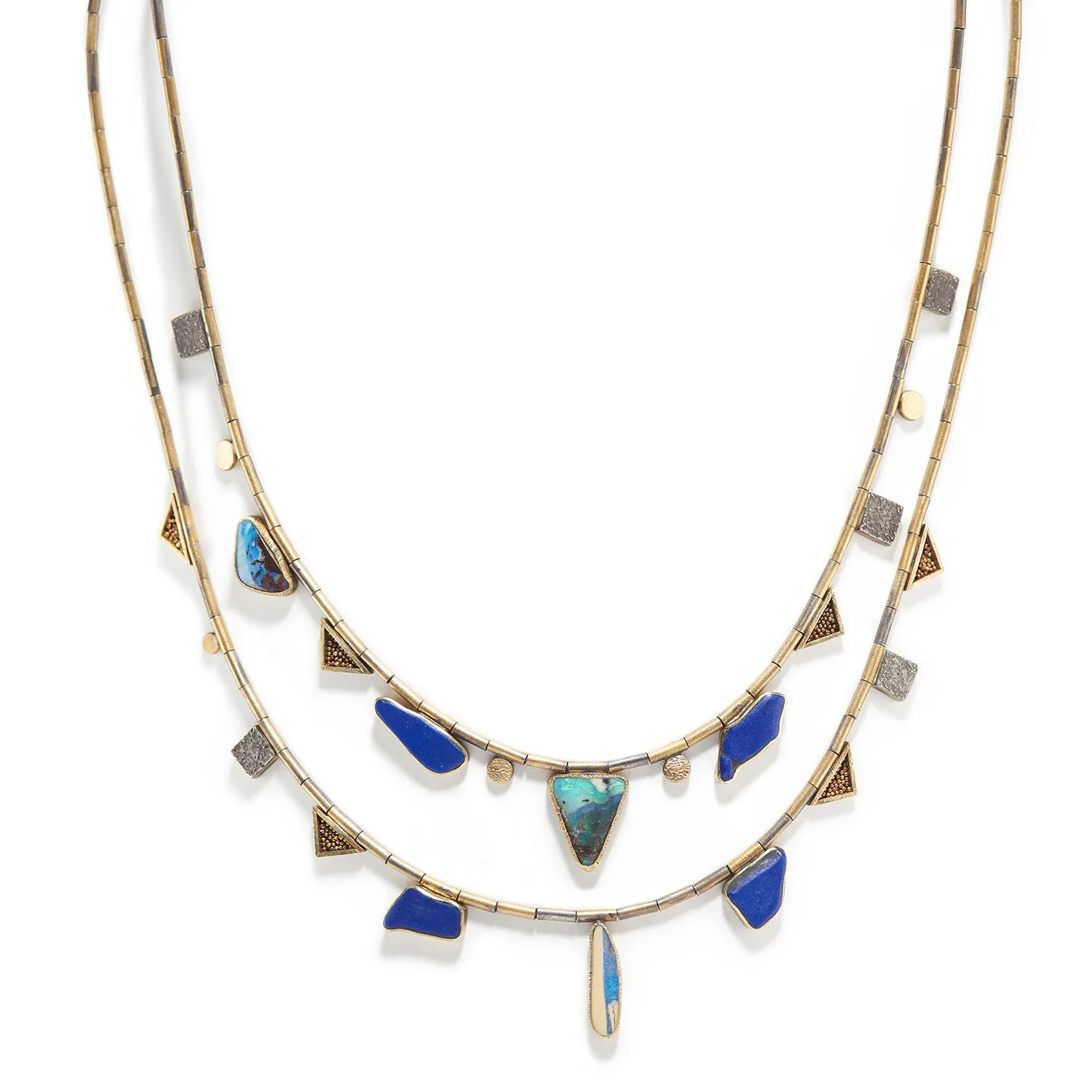 Lapis, Cast Bone & Boulder Opal Necklace II