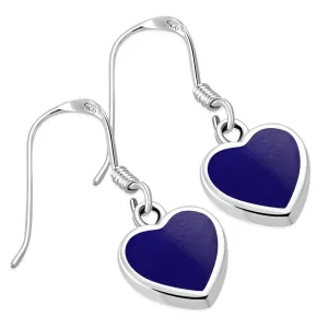 Lapiz Lazuli Blue Stone Heart Sterling Silver Earrings