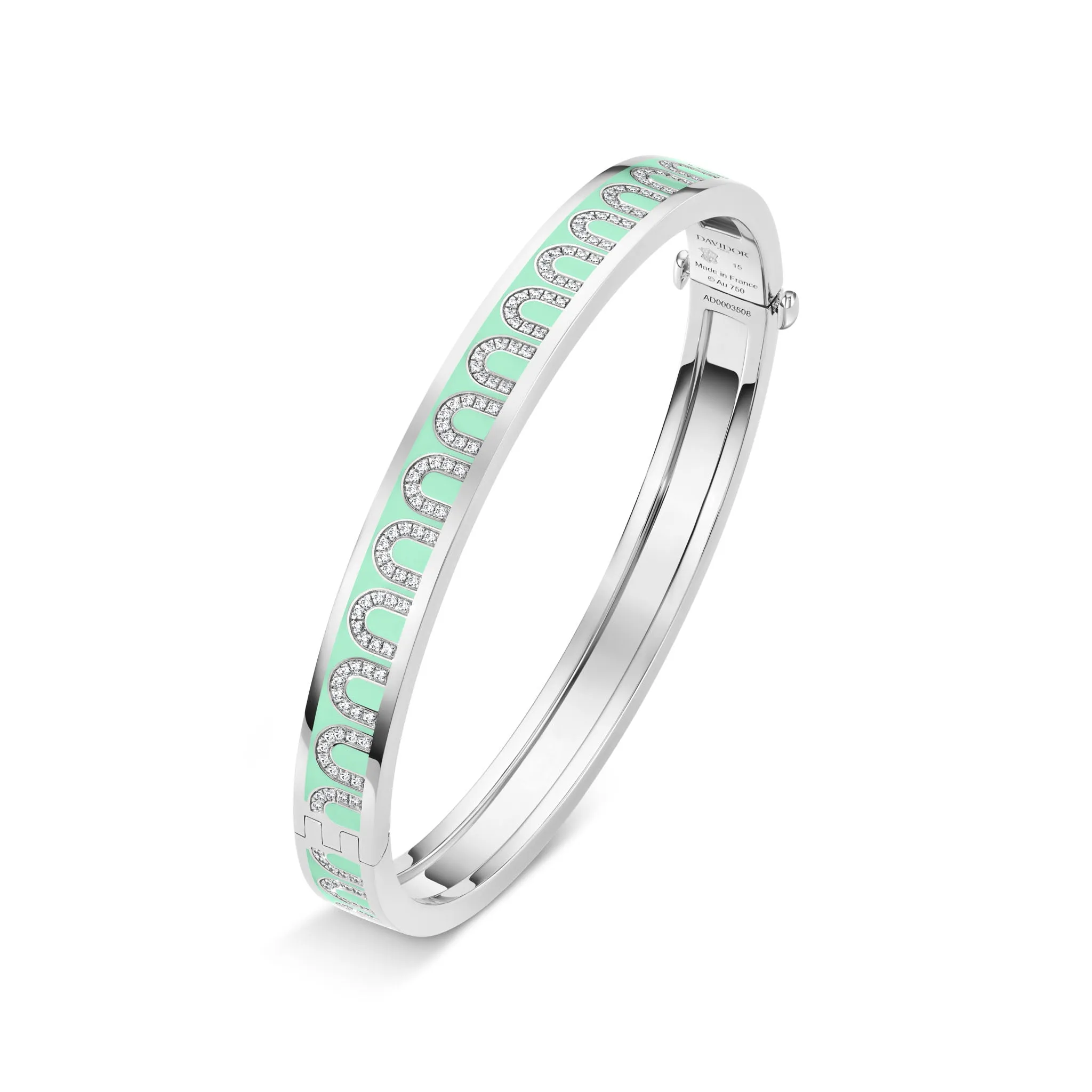 L'Arc de DAVIDOR Bangle PM, 18k White Gold with Lacquered Ceramic and Arcade Diamonds