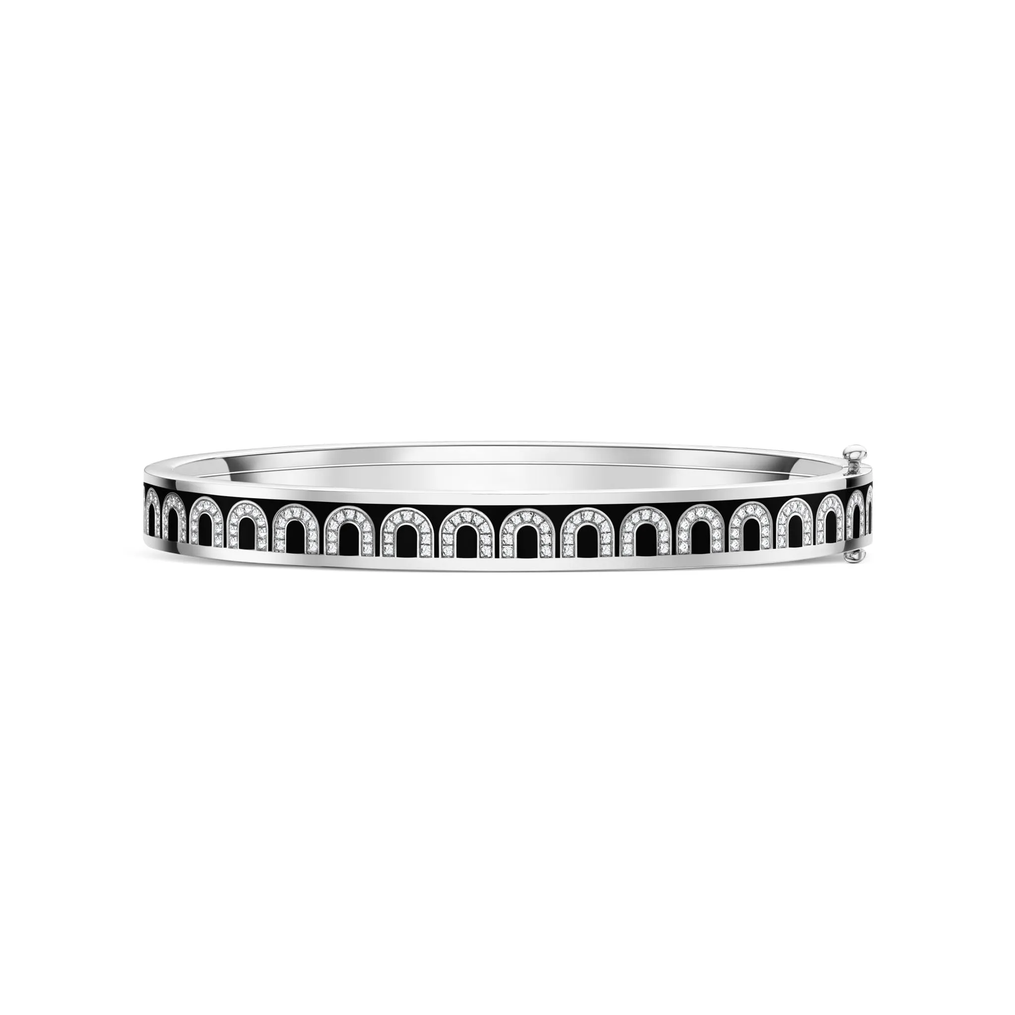 L'Arc de DAVIDOR Bangle PM, 18k White Gold with Lacquered Ceramic and Arcade Diamonds