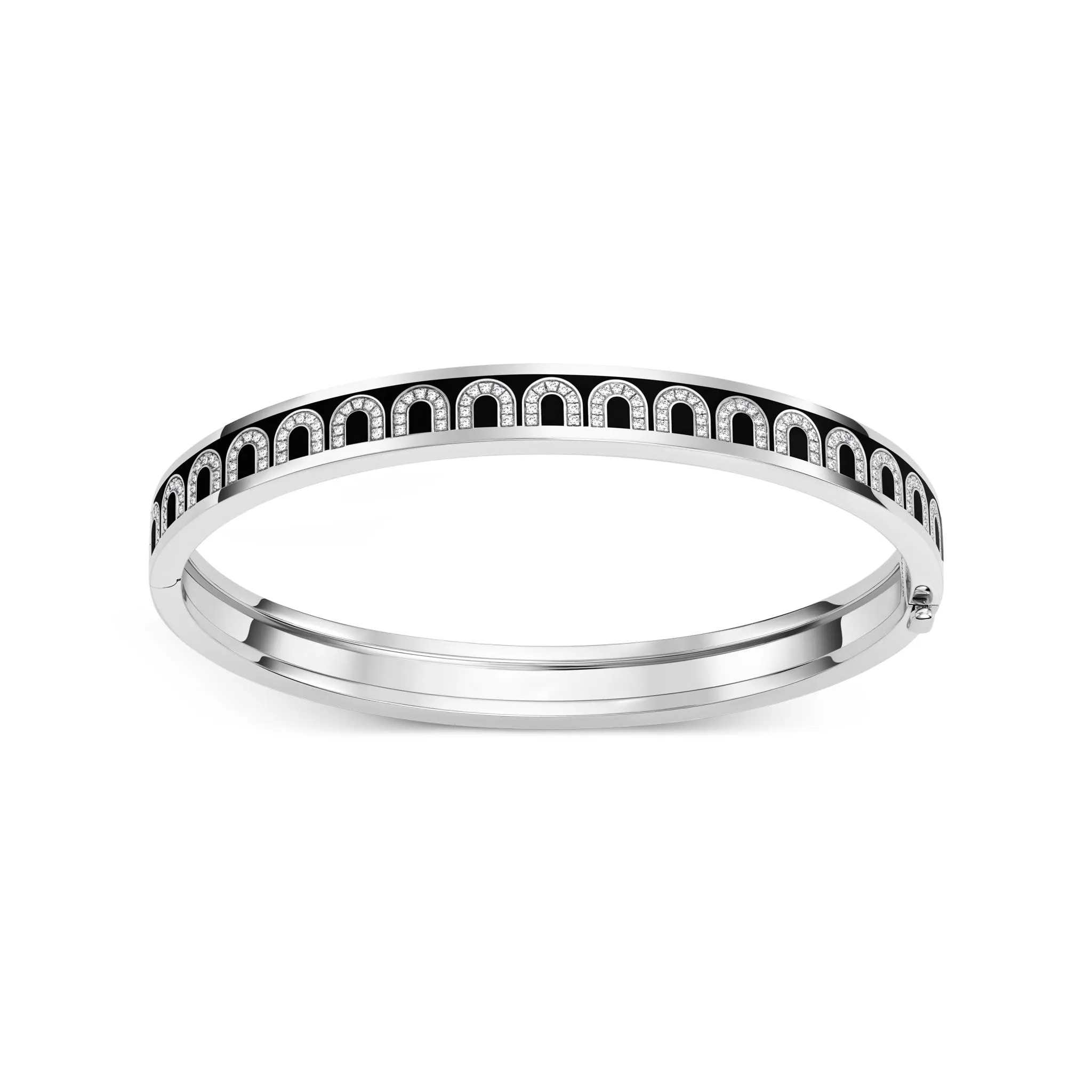 L'Arc de DAVIDOR Bangle PM, 18k White Gold with Lacquered Ceramic and Arcade Diamonds