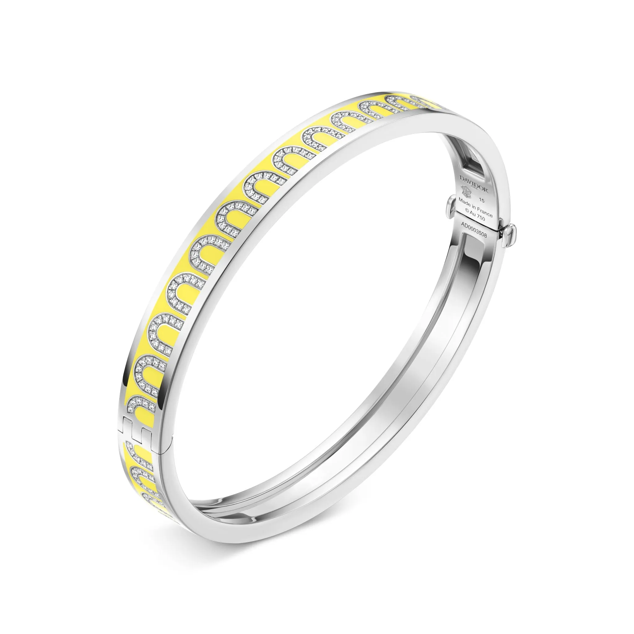 L'Arc de DAVIDOR Bangle PM, 18k White Gold with Lacquered Ceramic and Arcade Diamonds