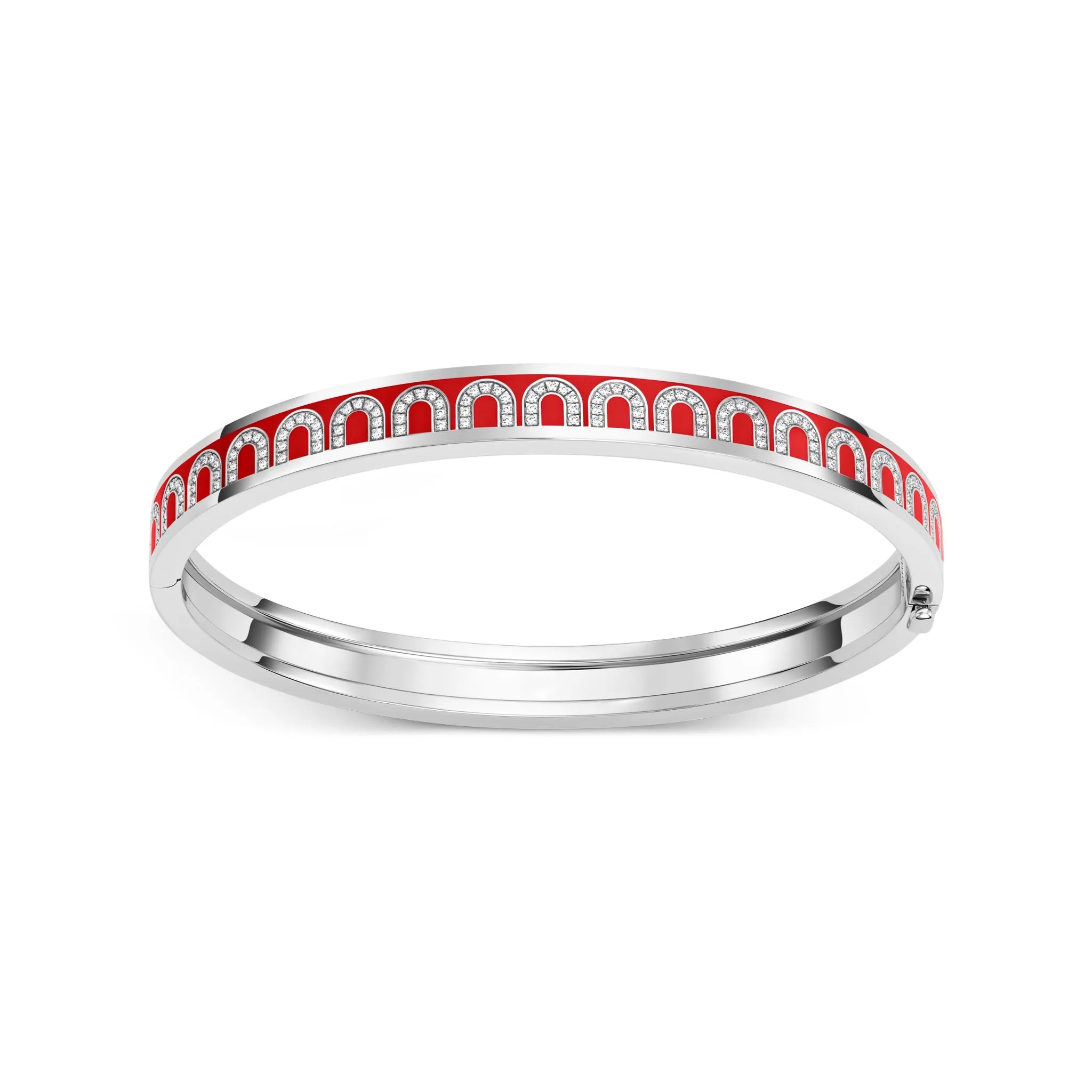 L'Arc de DAVIDOR Bangle PM, 18k White Gold with Lacquered Ceramic and Arcade Diamonds