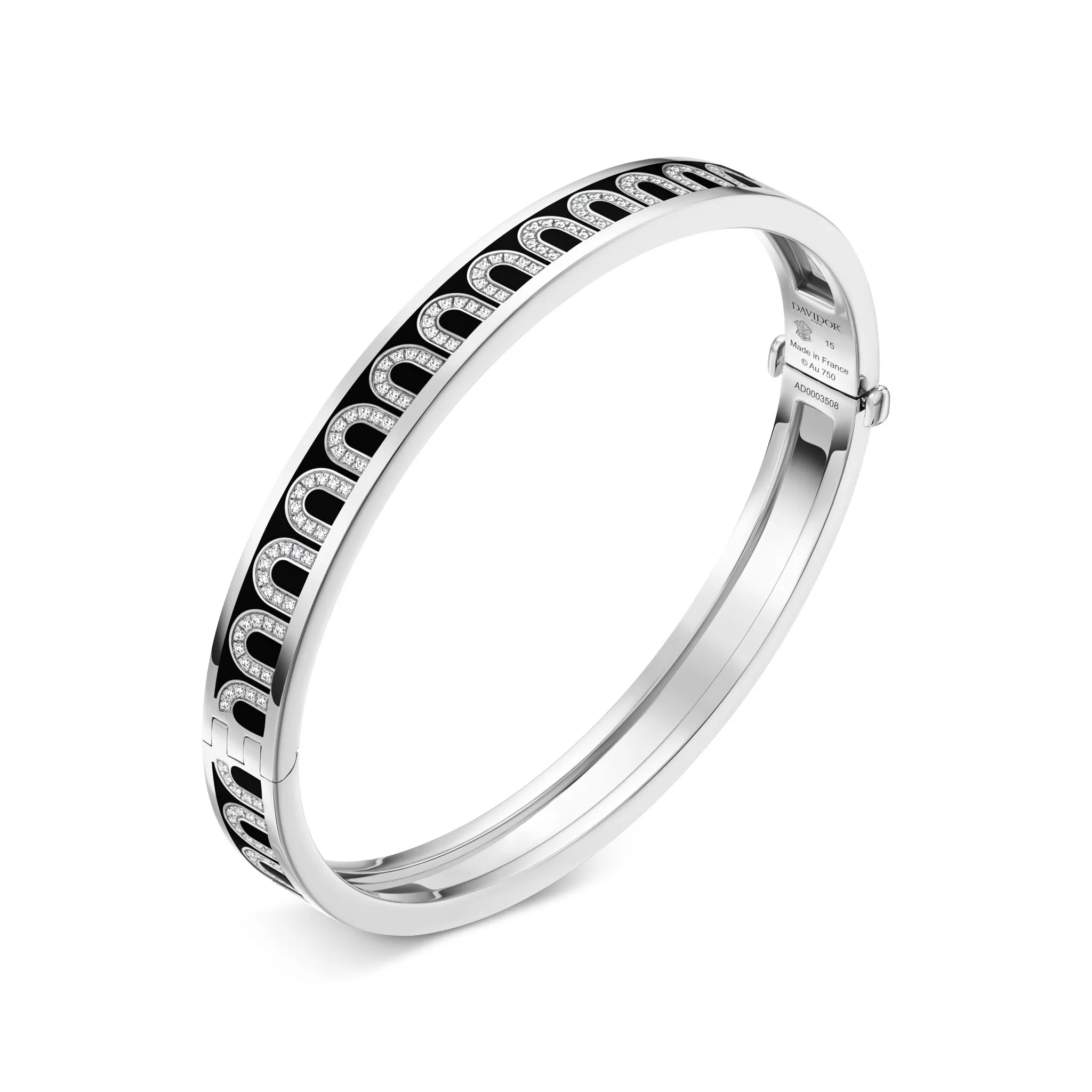 L'Arc de DAVIDOR Bangle PM, 18k White Gold with Lacquered Ceramic and Arcade Diamonds