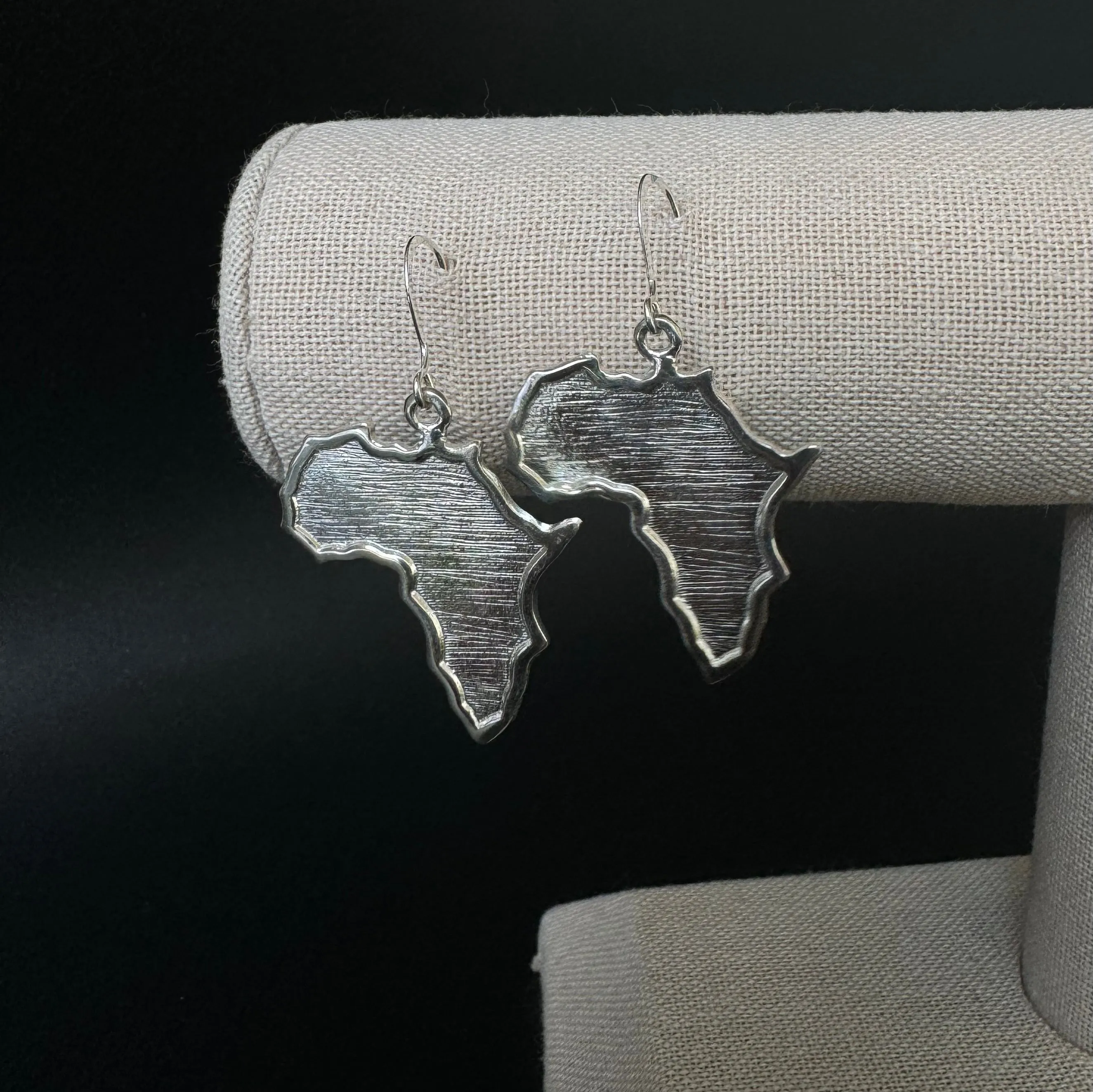 Large African Map Earrings .925 Sterling Silver, 7 gr.