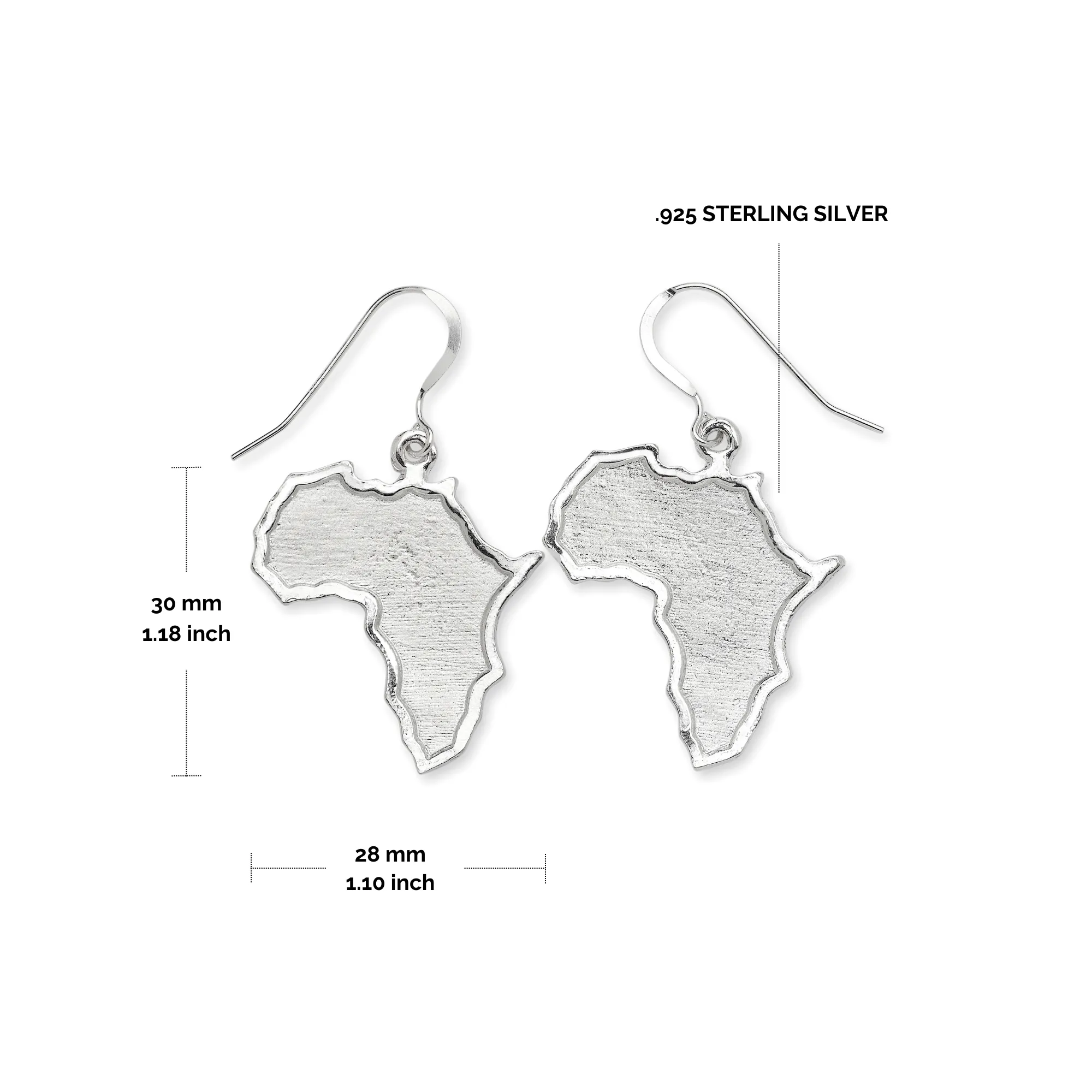 Large African Map Earrings .925 Sterling Silver, 7 gr.