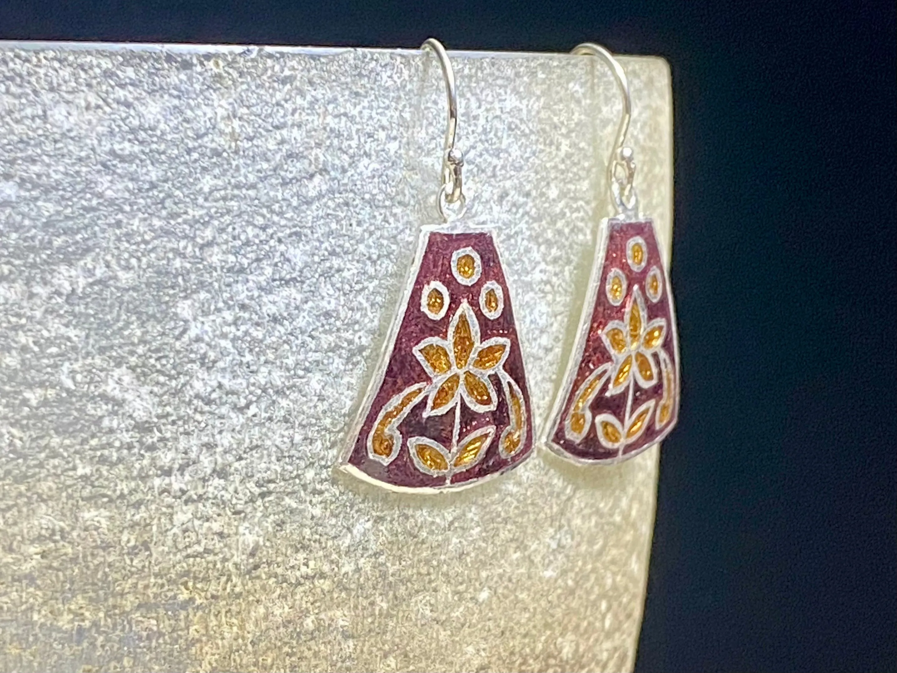 Large Bronze Enamel Silver Earrings