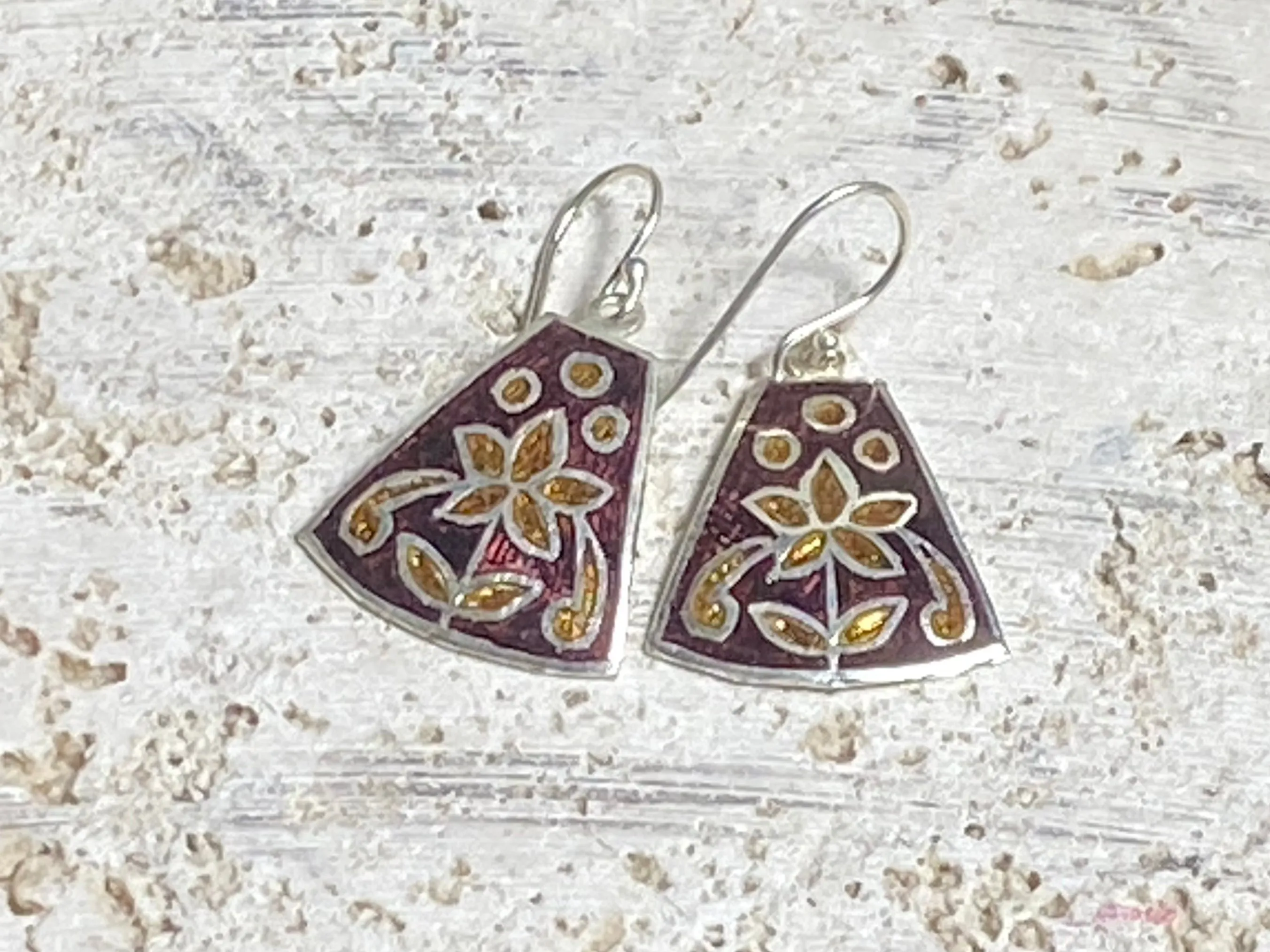 Large Bronze Enamel Silver Earrings