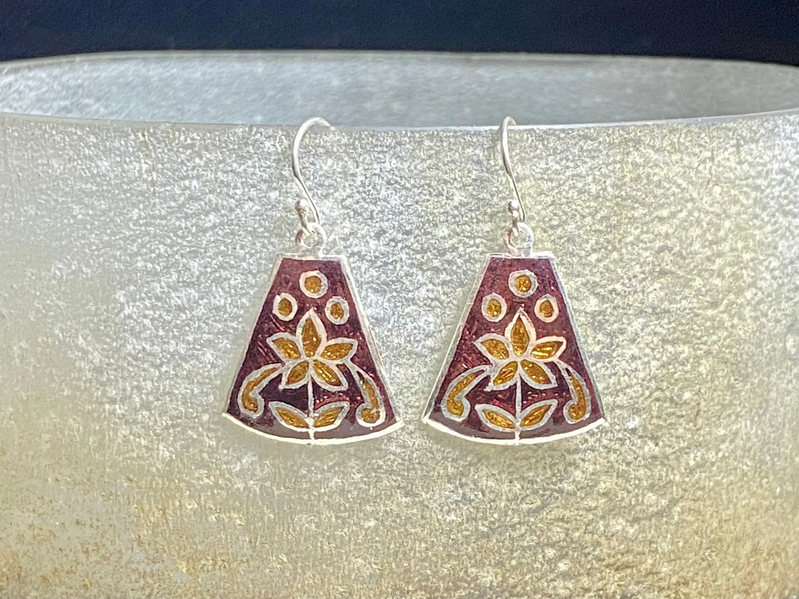 Large Bronze Enamel Silver Earrings