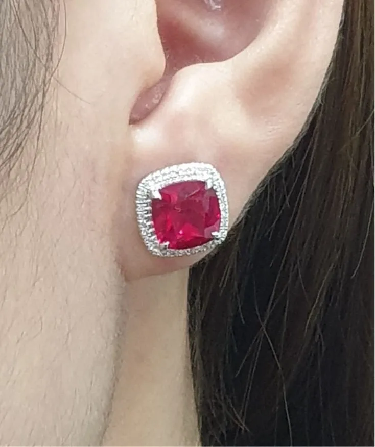 #LVNA2024 | Cushion Red Ruby Gemstones Diamond Earrings 14kt