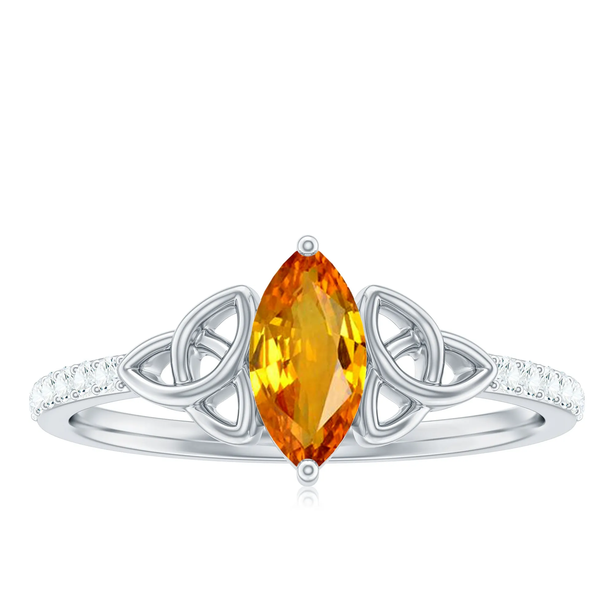 Marquise Cut Solitaire Orange Sapphire Celtic Knot Ring with Diamond