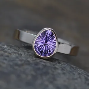 Medium Weight White Gold Bezel Ring Setting - Fantasy Cut Purple Sapphire Depicted (Setting Only, Center Stone Sold Separately)