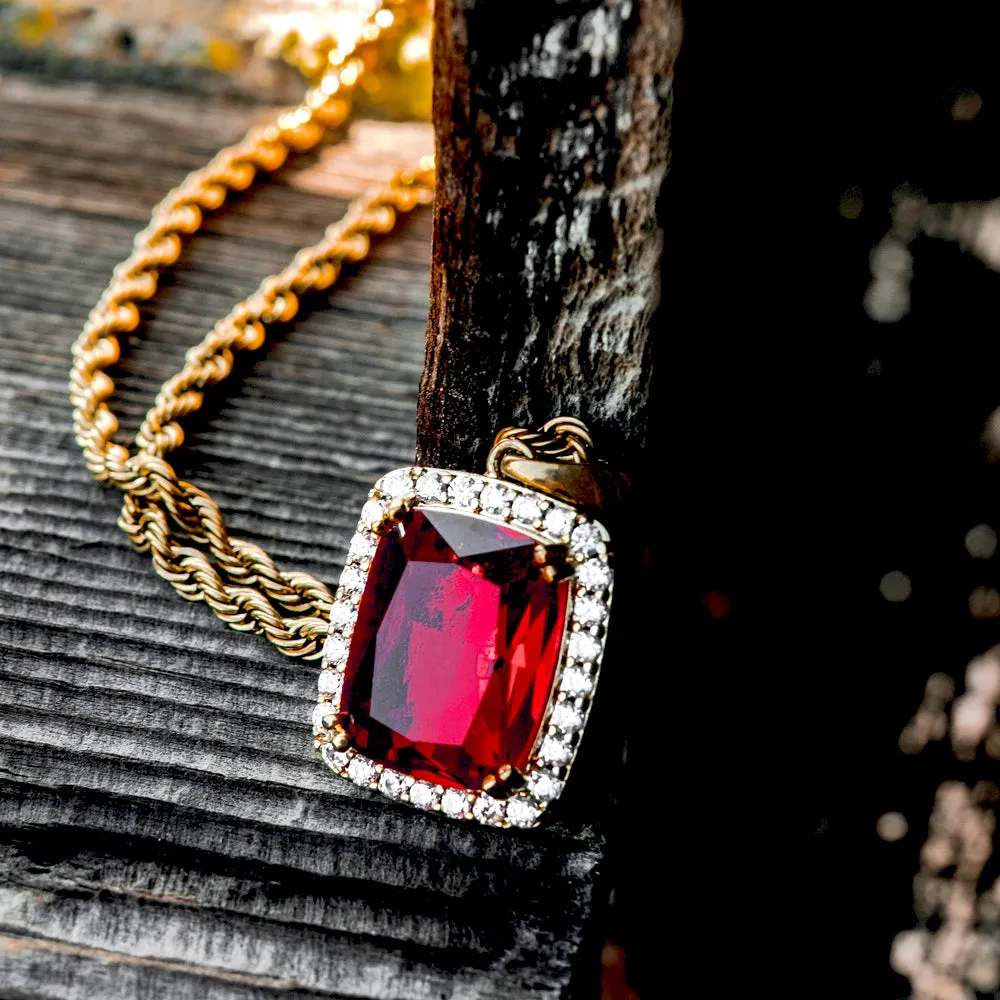 Micro Ruby Necklace Pendant & Rope Chain