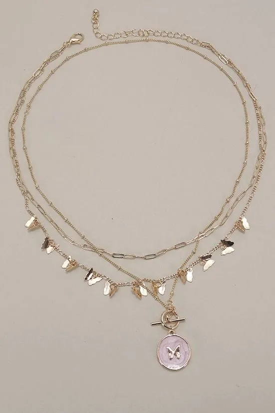 Multi-Layer Butterfly Toggle Necklace