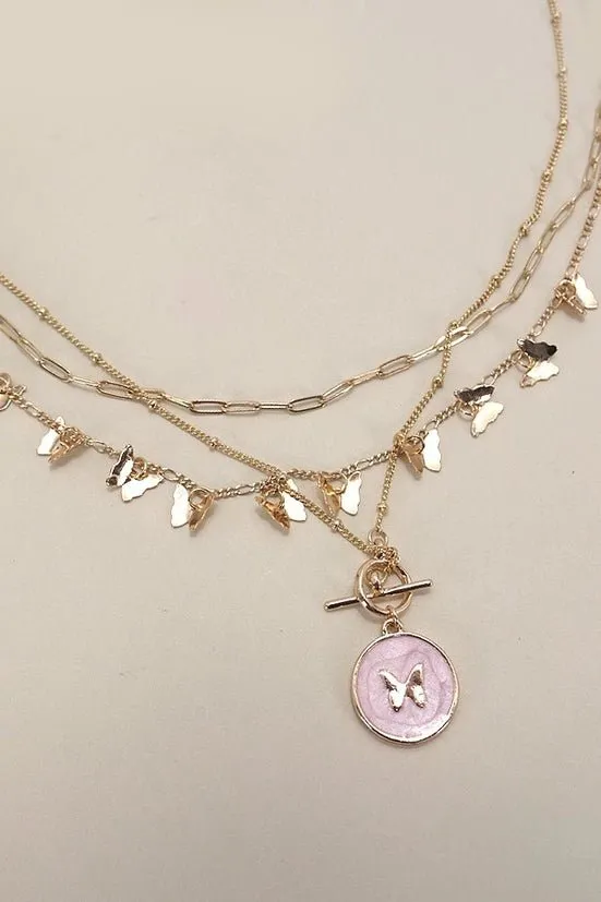 Multi-Layer Butterfly Toggle Necklace