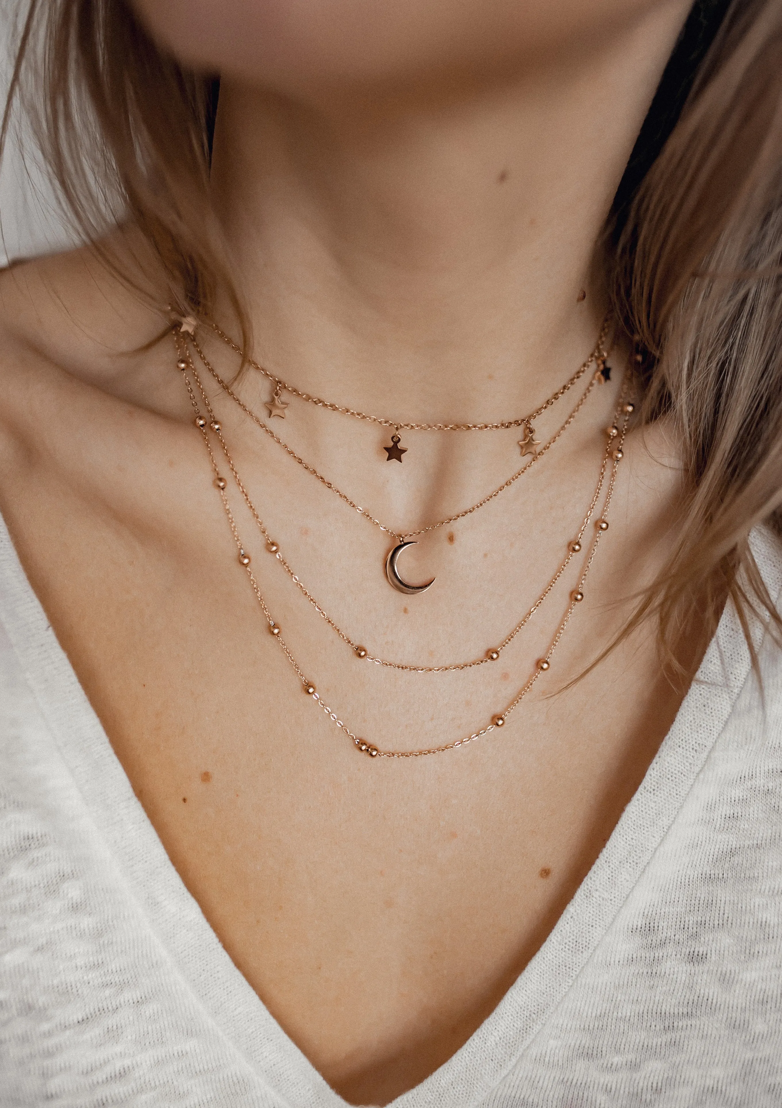 Multilayer Necklace Set Rose Gold