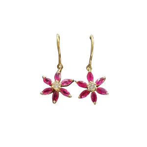 Natural Diamonds Flower Ruby Earrings Gold 18k