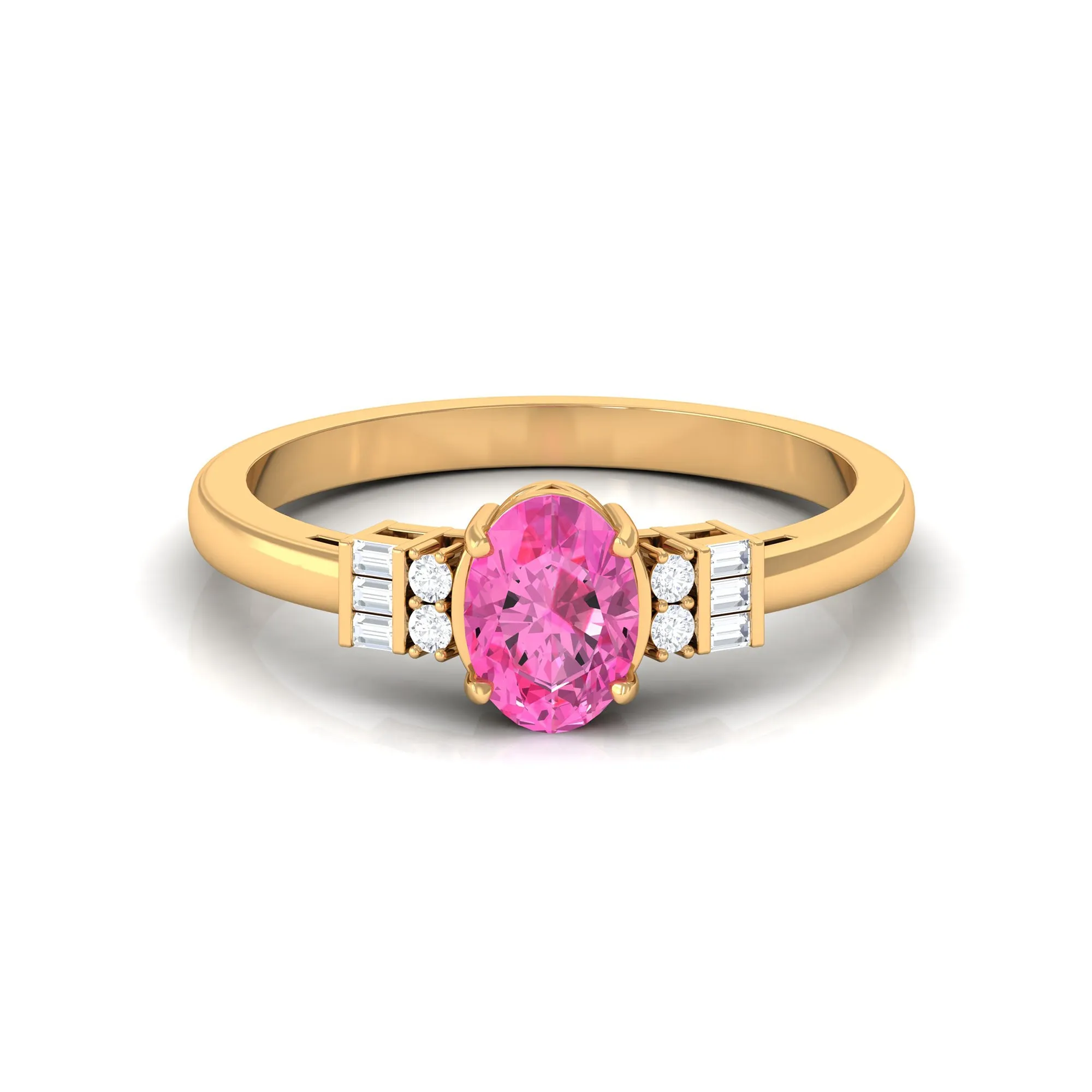 Natural Oval Cut Pink Sapphire Engagement Ring with Diamond