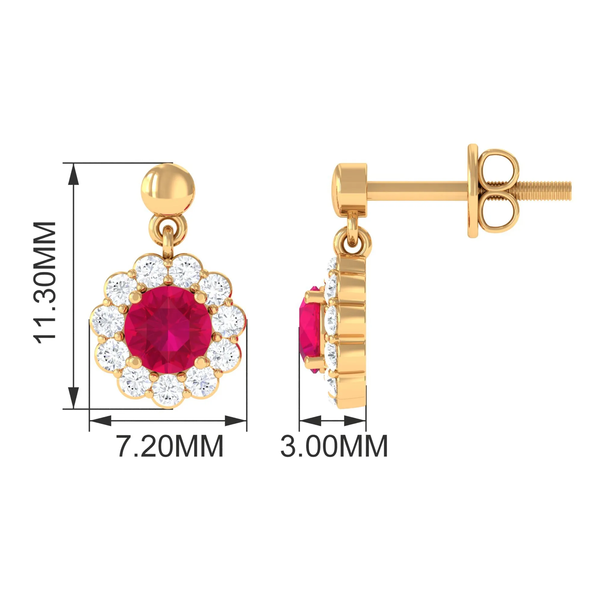 Natural Ruby Flower Drop Earrings with Diamond Halo