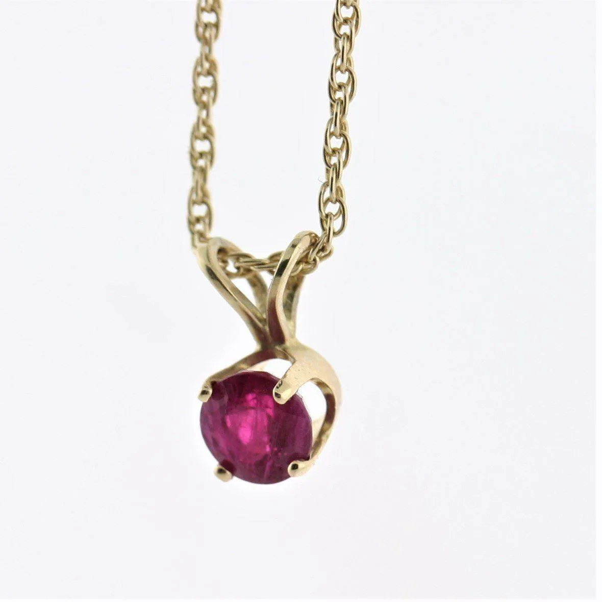 Natural Ruby Solitaire Necklace 14K Gold (5mm)