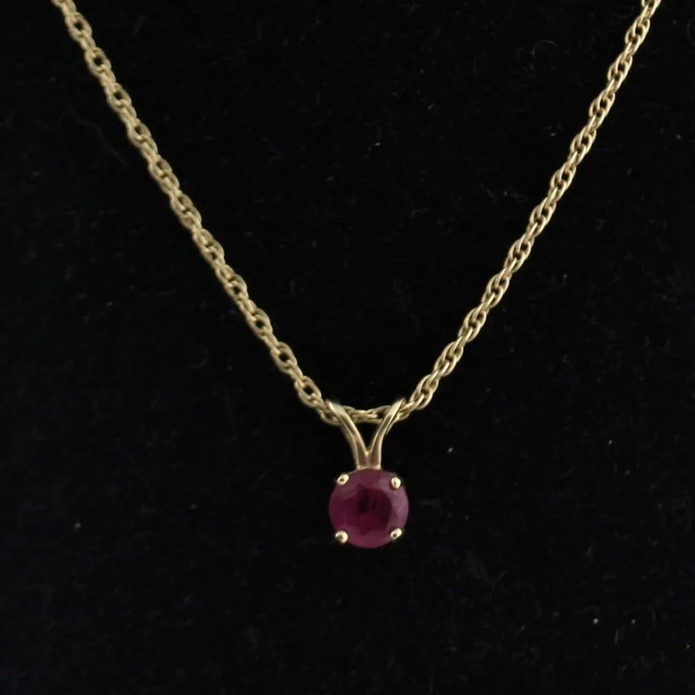 Natural Ruby Solitaire Necklace 14K Gold (5mm)