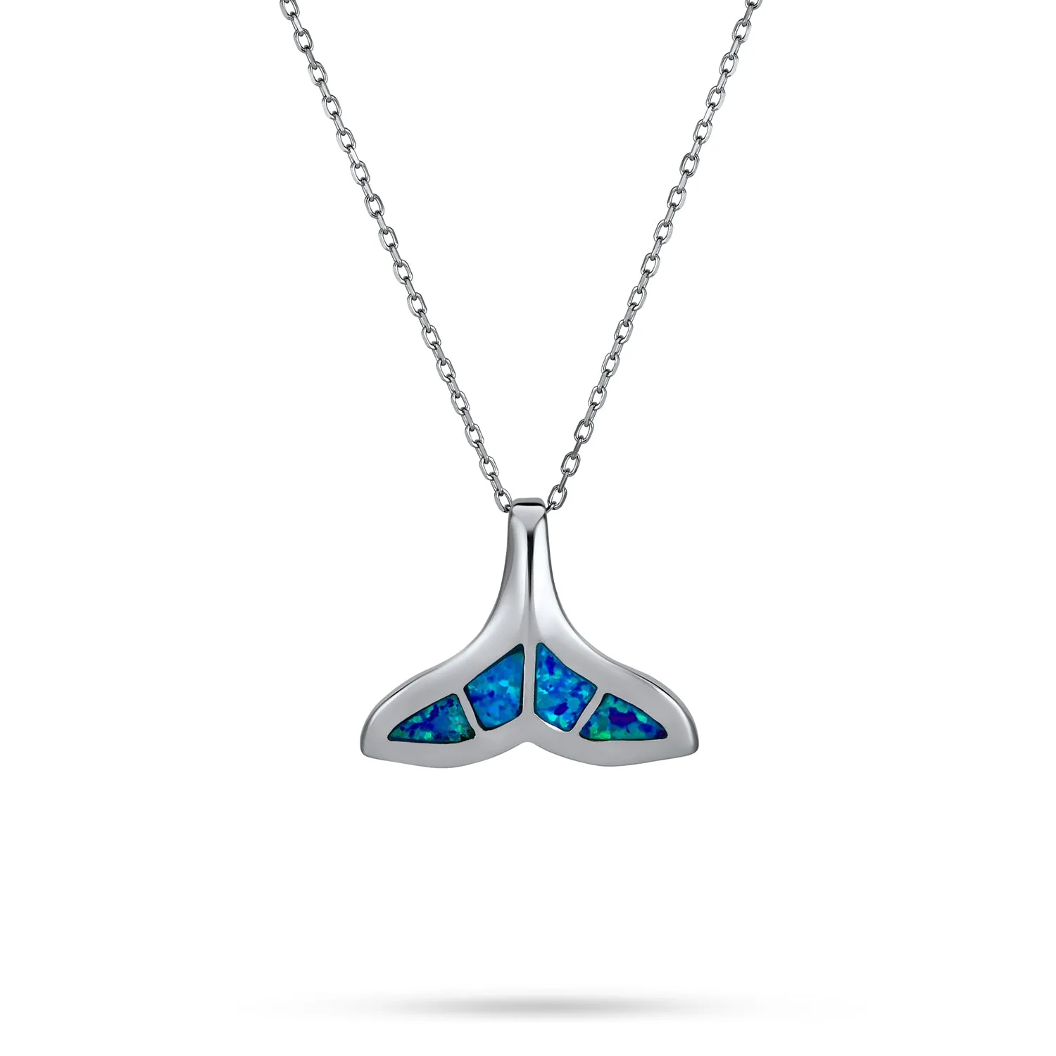 Nautical Blue Opal Whale Tail Pendant Necklace in Sterling Silver