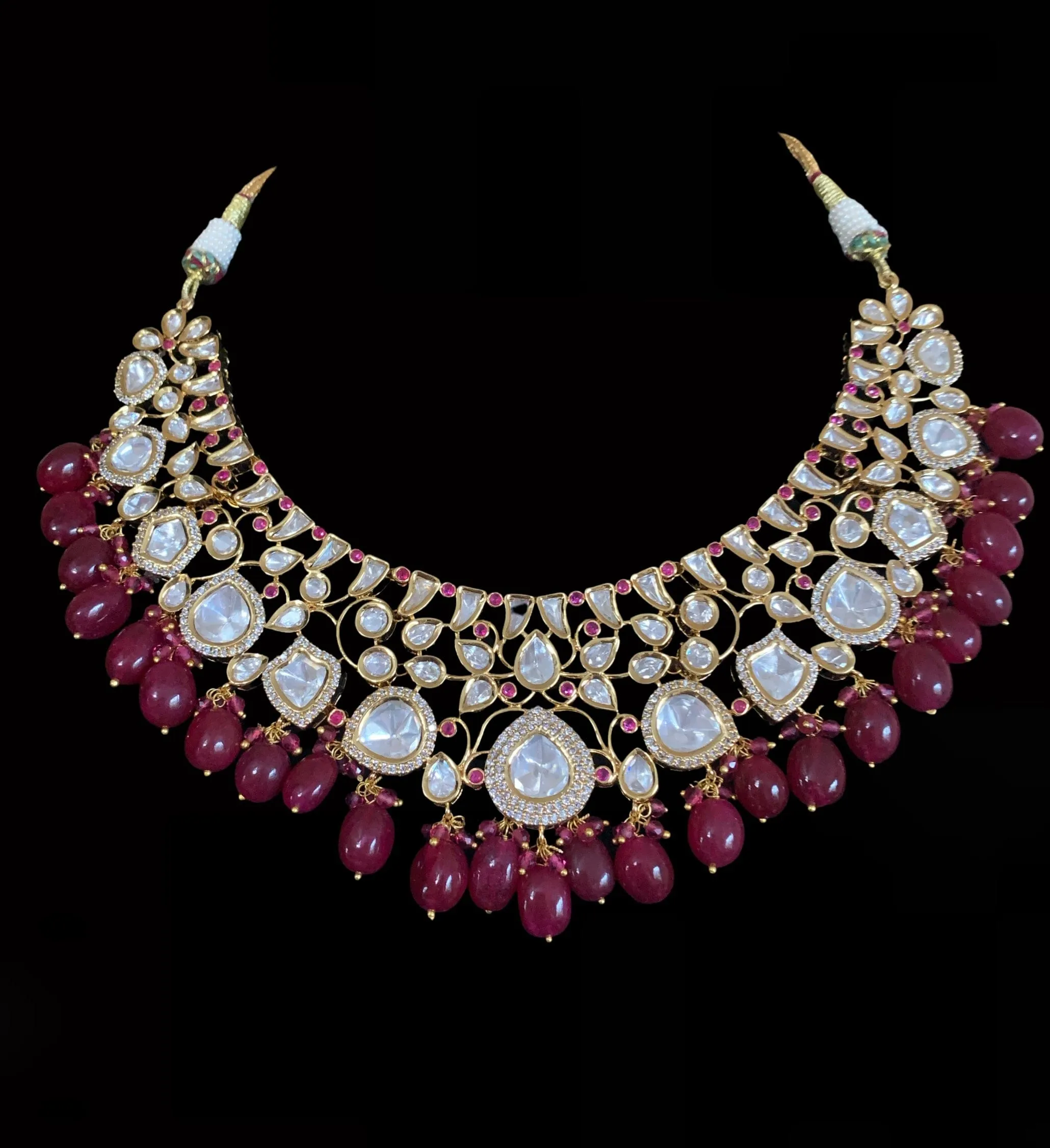 NS15  Tanu polki with ruby beads necklace set ( SHIPS IN 4 WEEKS )