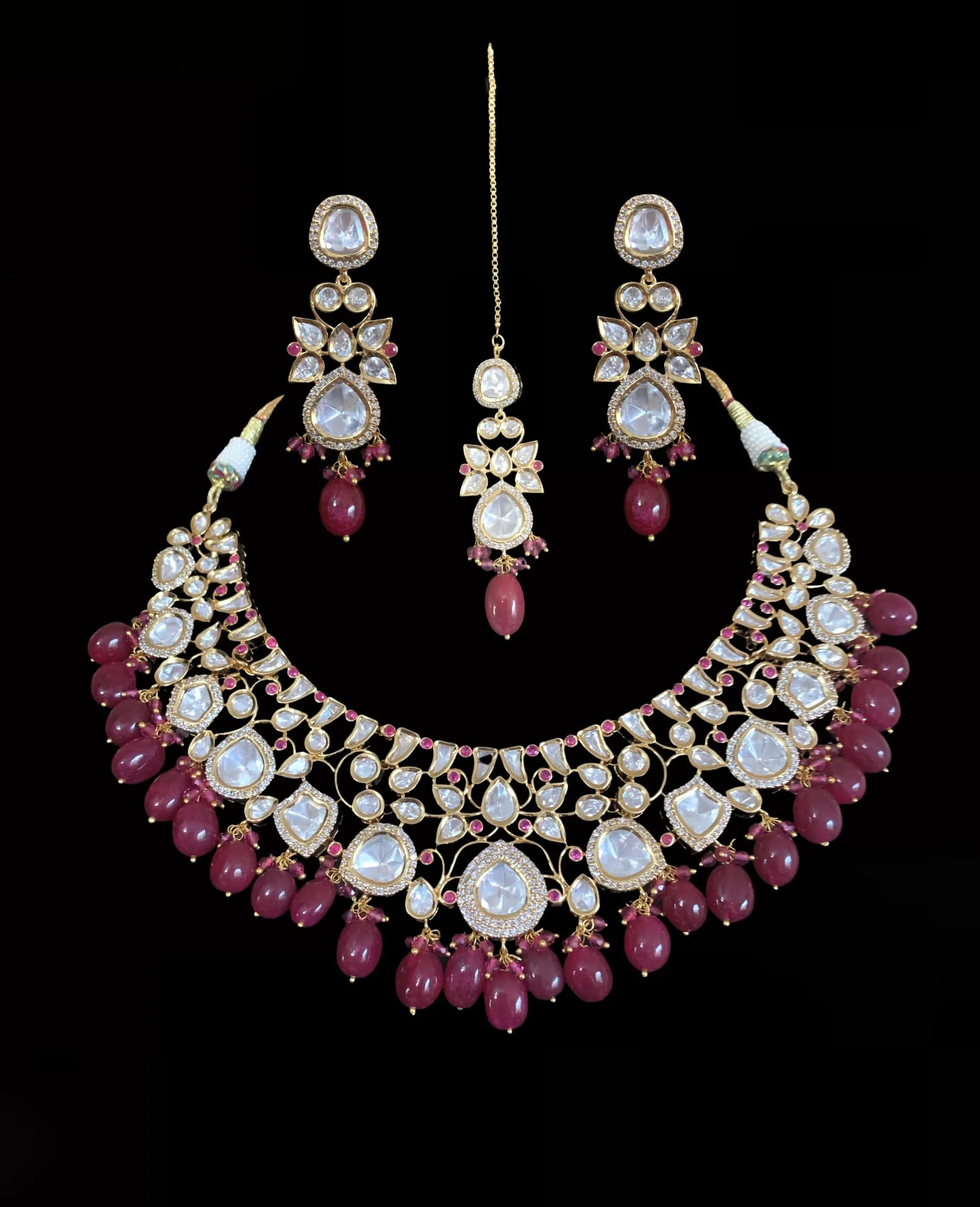 NS15  Tanu polki with ruby beads necklace set ( SHIPS IN 4 WEEKS )