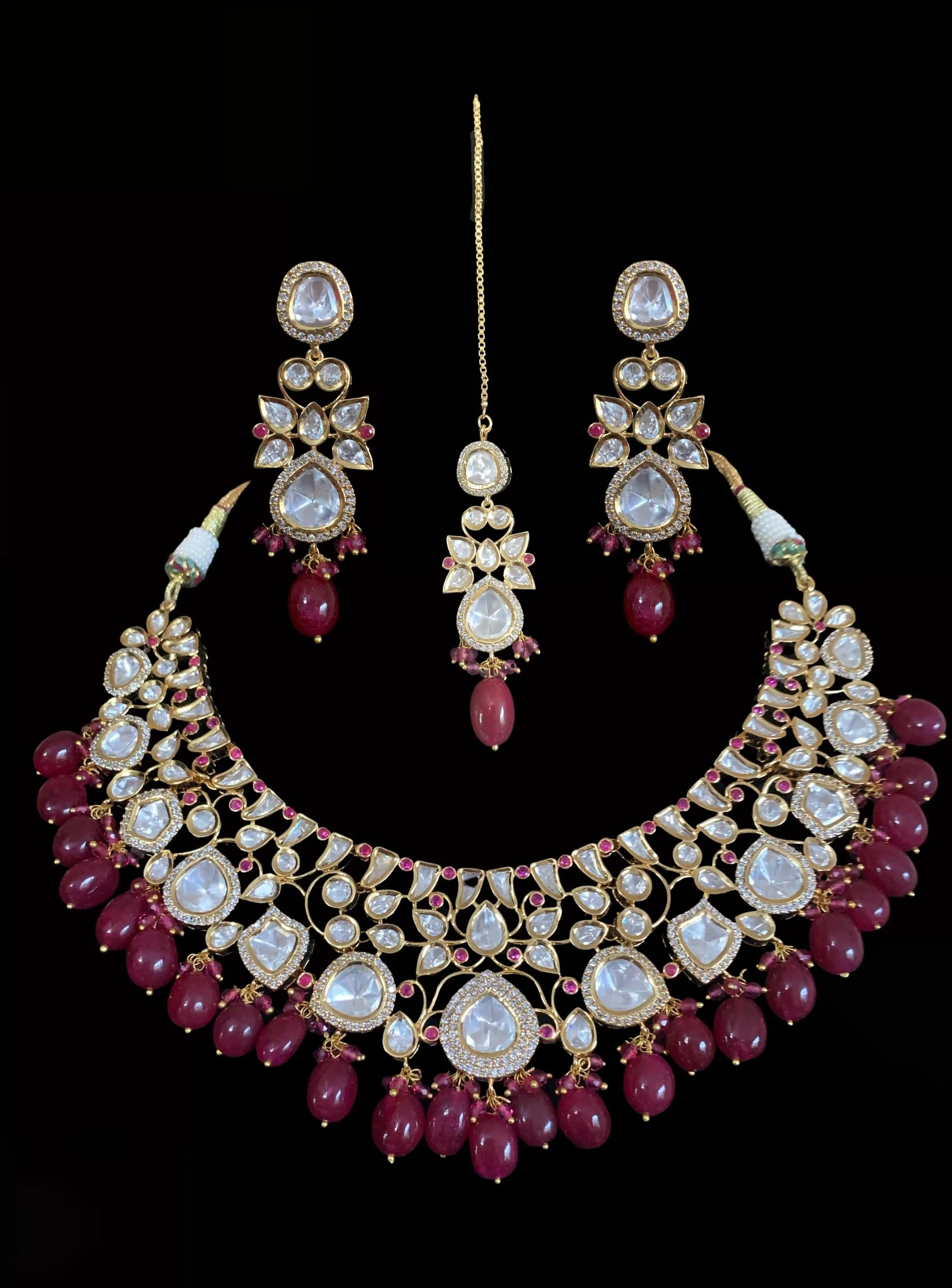 NS15  Tanu polki with ruby beads necklace set ( SHIPS IN 4 WEEKS )