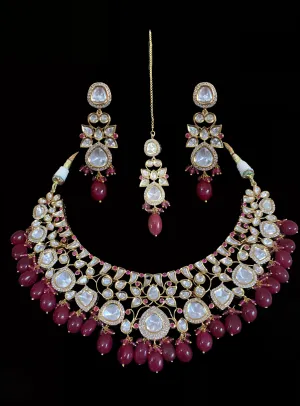 NS15  Tanu polki with ruby beads necklace set ( SHIPS IN 4 WEEKS )