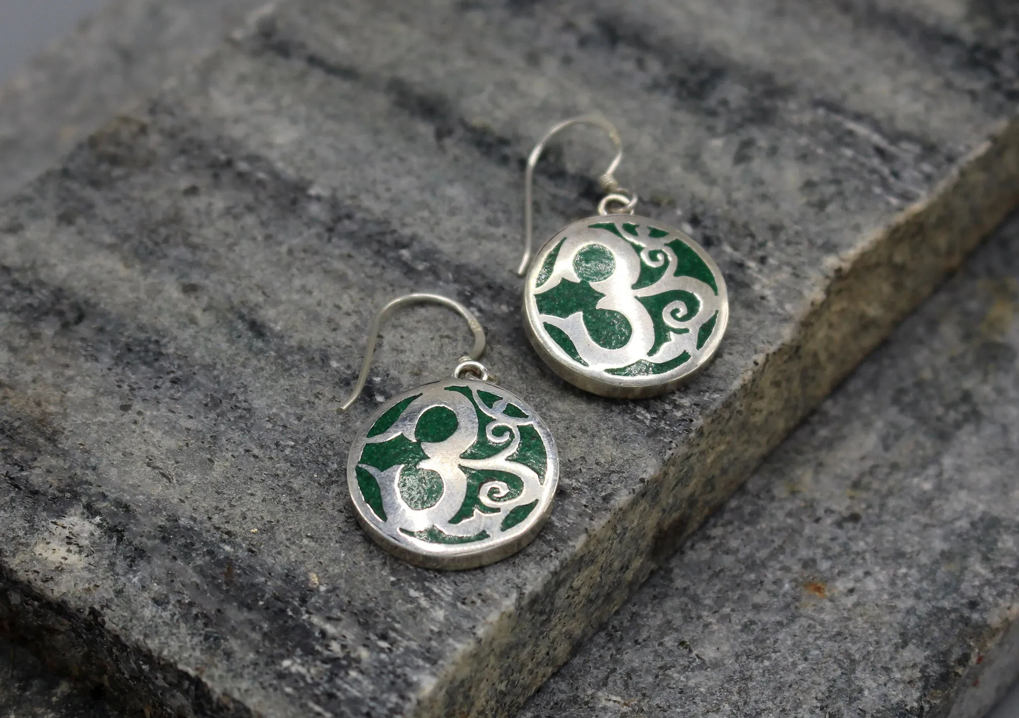 Om Round Sterling Silver Earrings