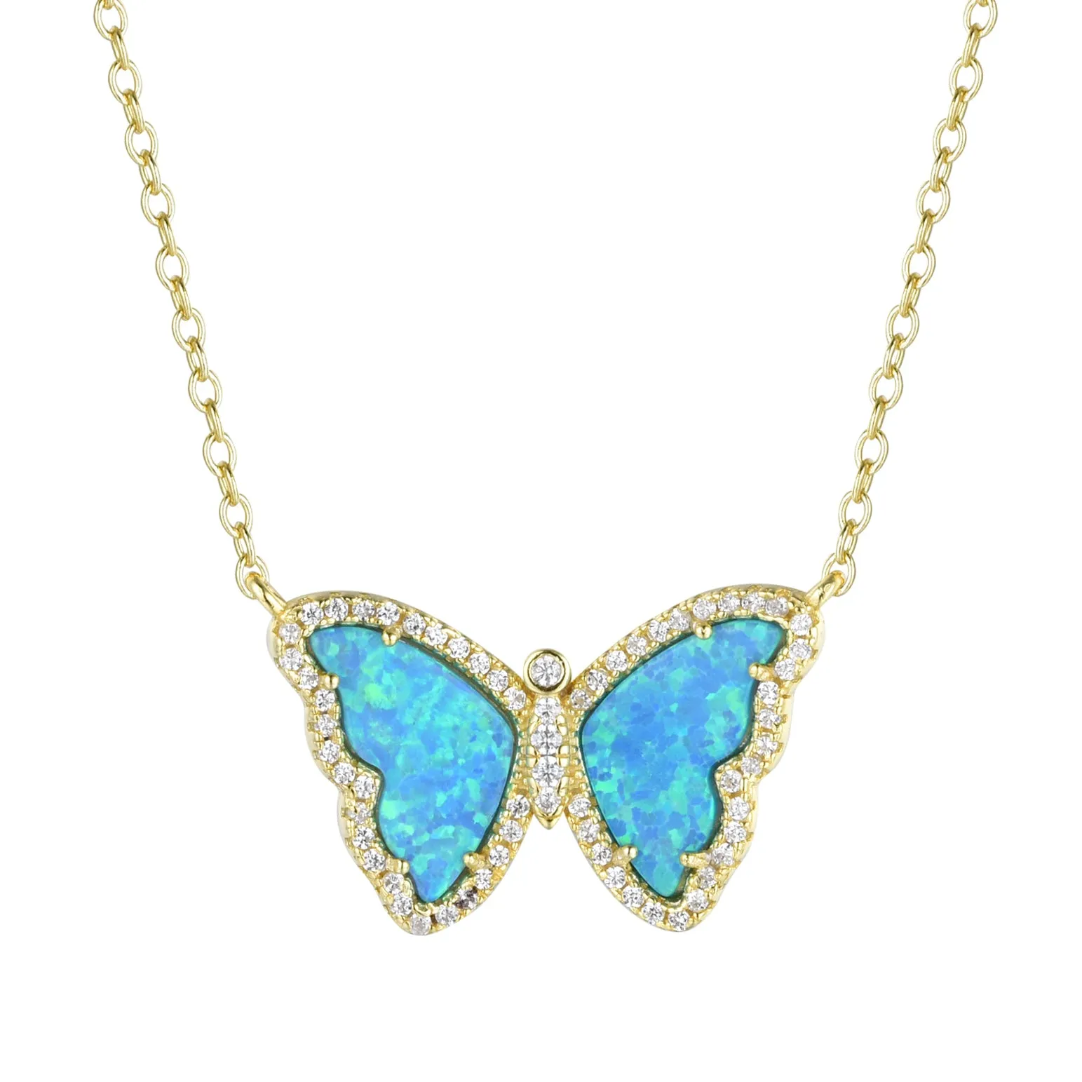 Opal Butterfly Necklace With Crystals