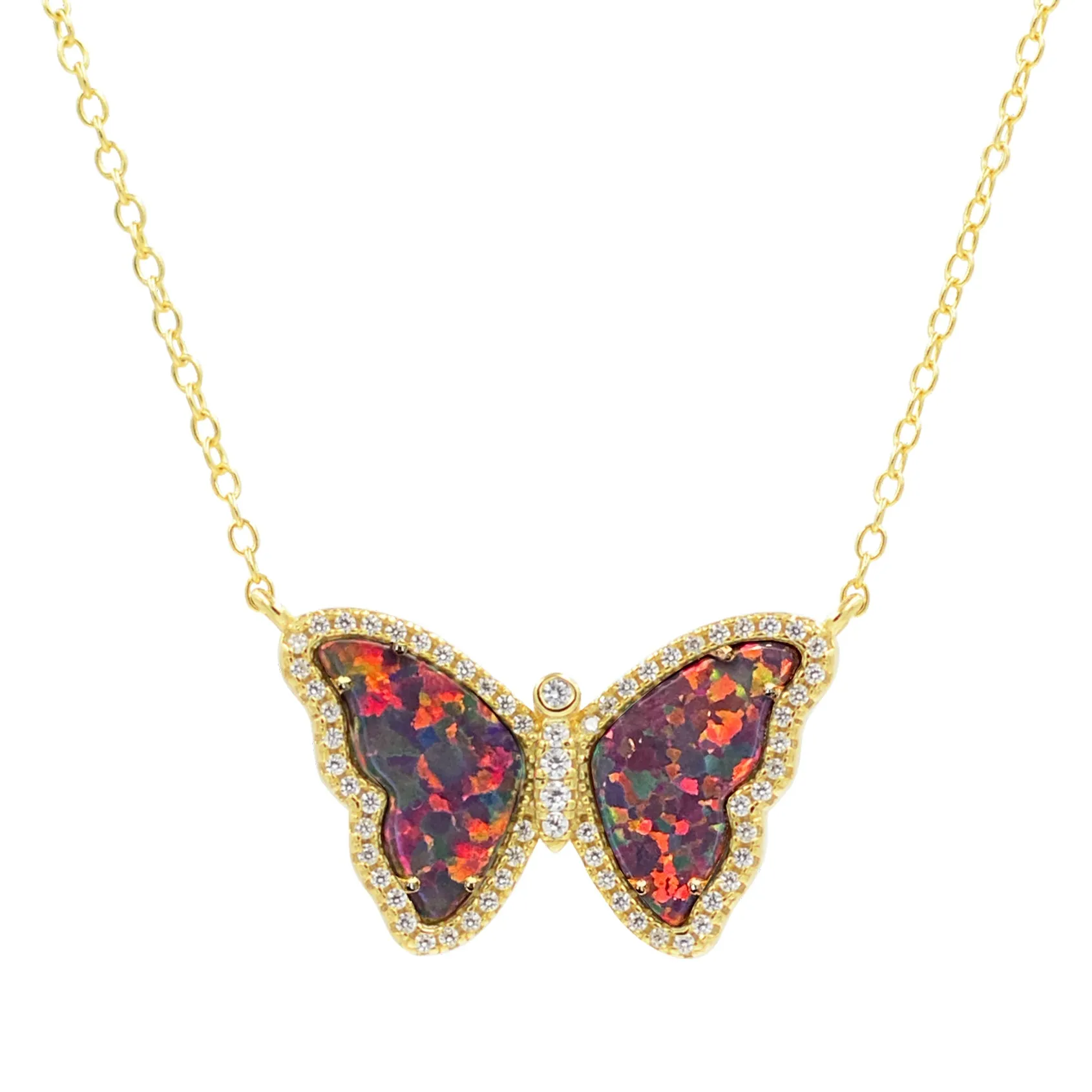 Opal Butterfly Necklace With Crystals