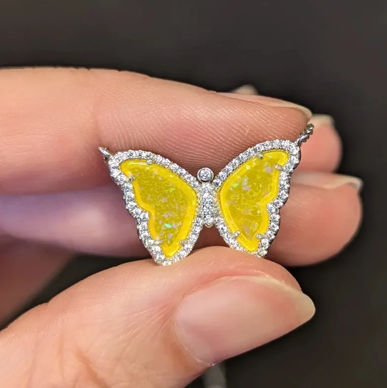 Opal Butterfly Necklace With Crystals