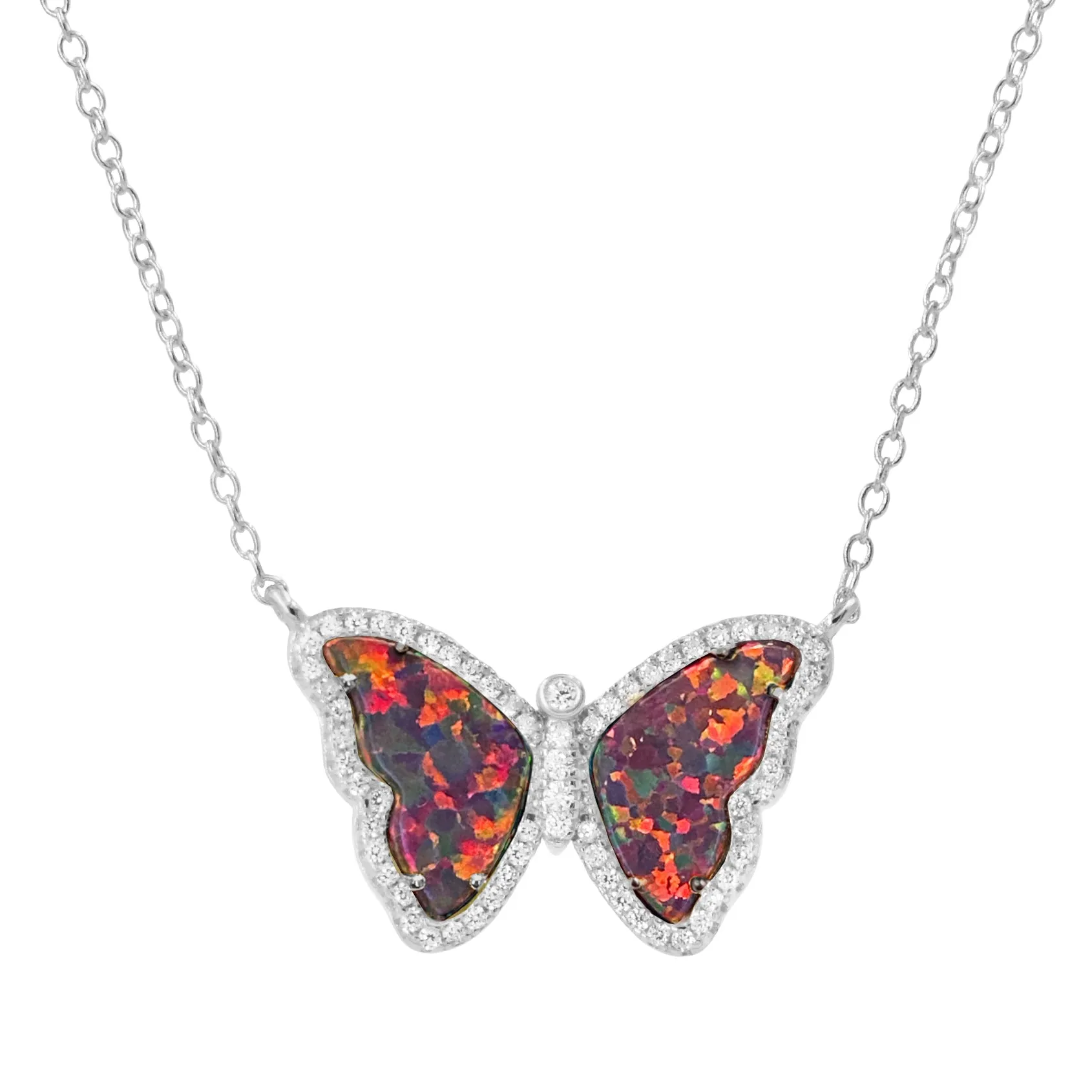 Opal Butterfly Necklace With Crystals