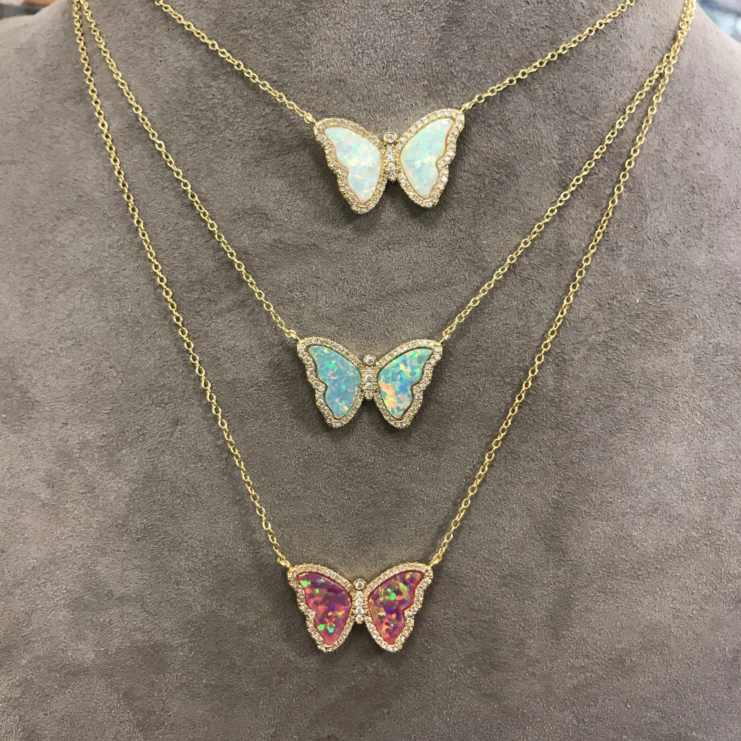 Opal Butterfly Necklace With Crystals