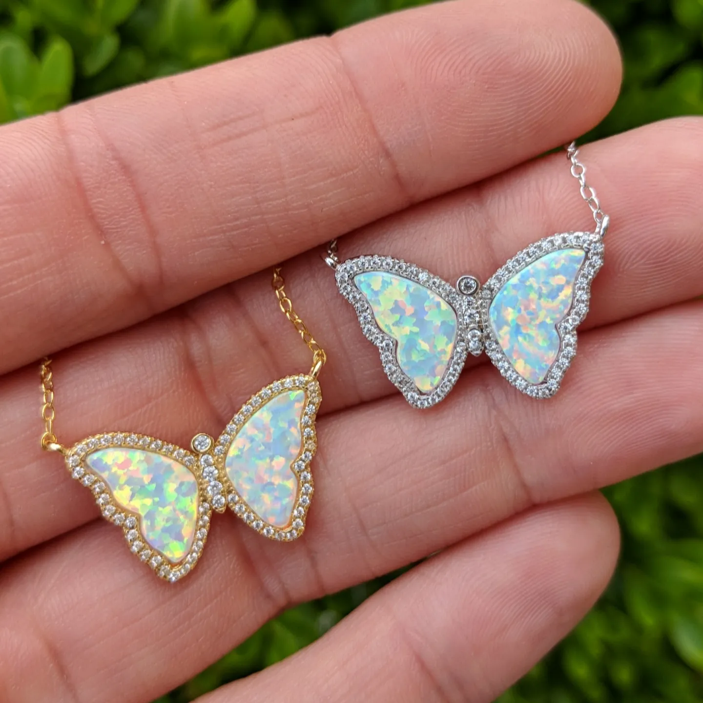 Opal Butterfly Necklace With Crystals